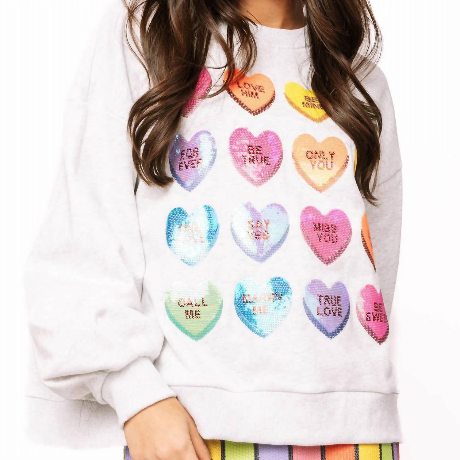 QUEEN OF SPARKLES Sweet Hearts Sweatshirt in light grey - women's top - detail view