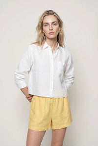 The Shirt - Linen Long Sleeve Boxy Crop Top