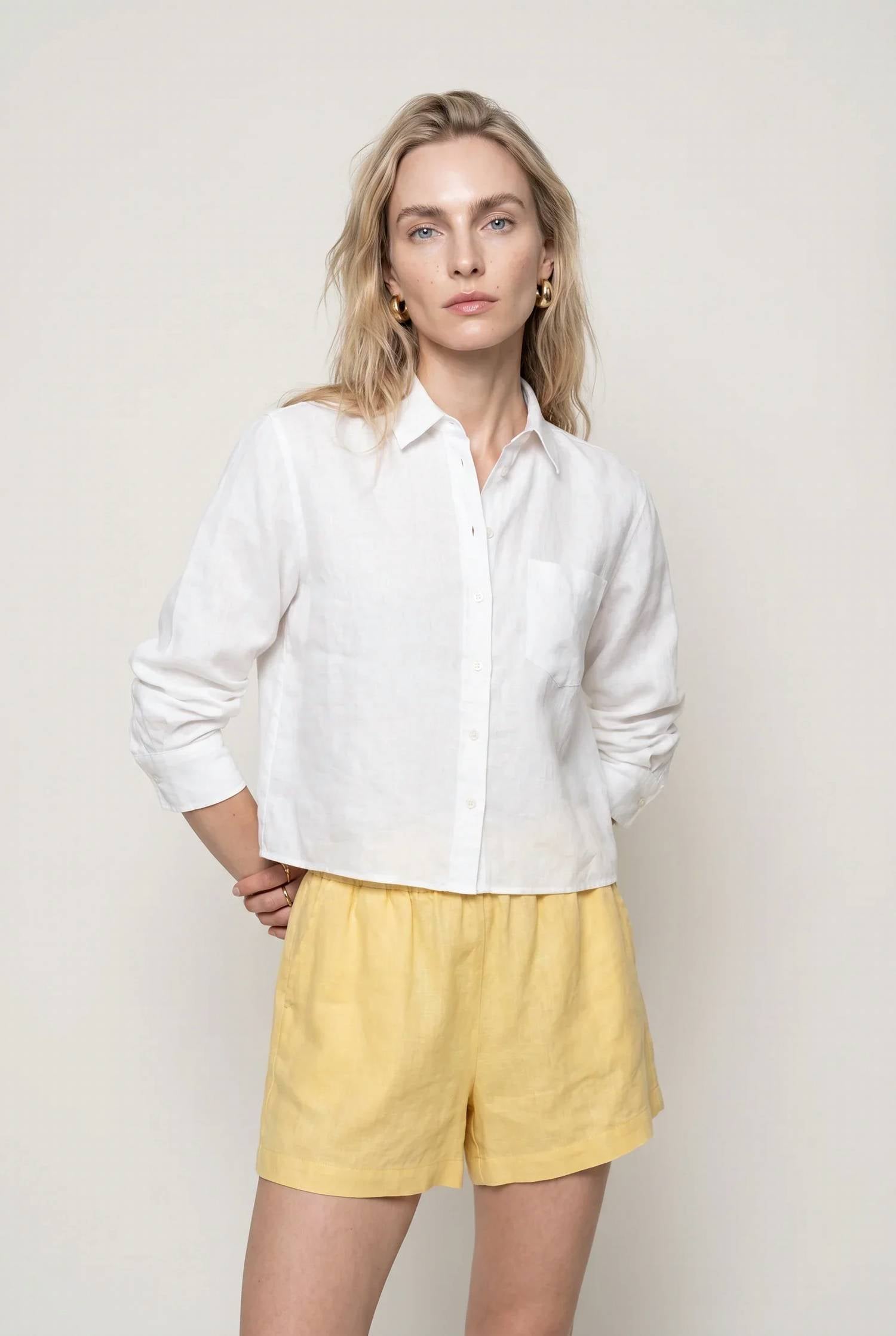 The Shirt - Linen Long Sleeve Boxy Crop Top
