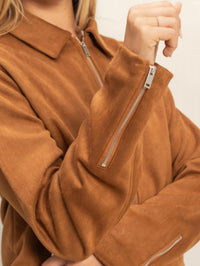 HYFVE Mandy Suede Zip Bomber Jacket in camel - women's jacket - view 4