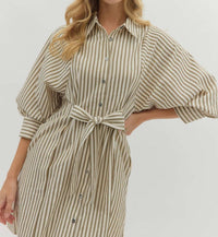 entro Striped Bow Tie Mini Shirt Dress in olive - women's dress - alternate view