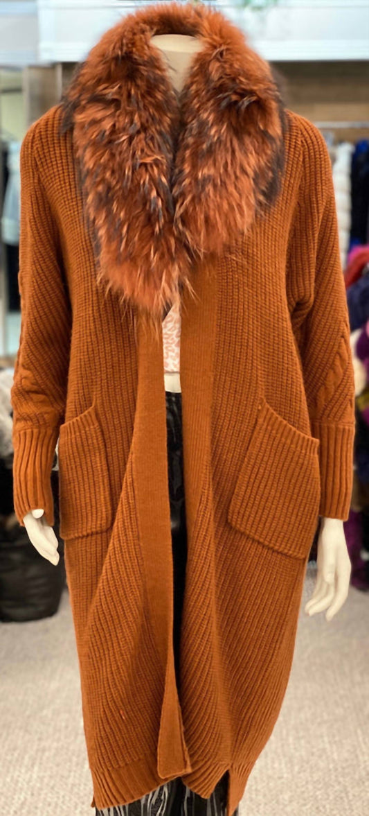 Morris Kaye - Knit Duster With Detachable Raccoon Collar