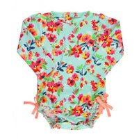 Rufflebutts - Girls' Painted Flowers Ruffled Rash Guard Swim Suit