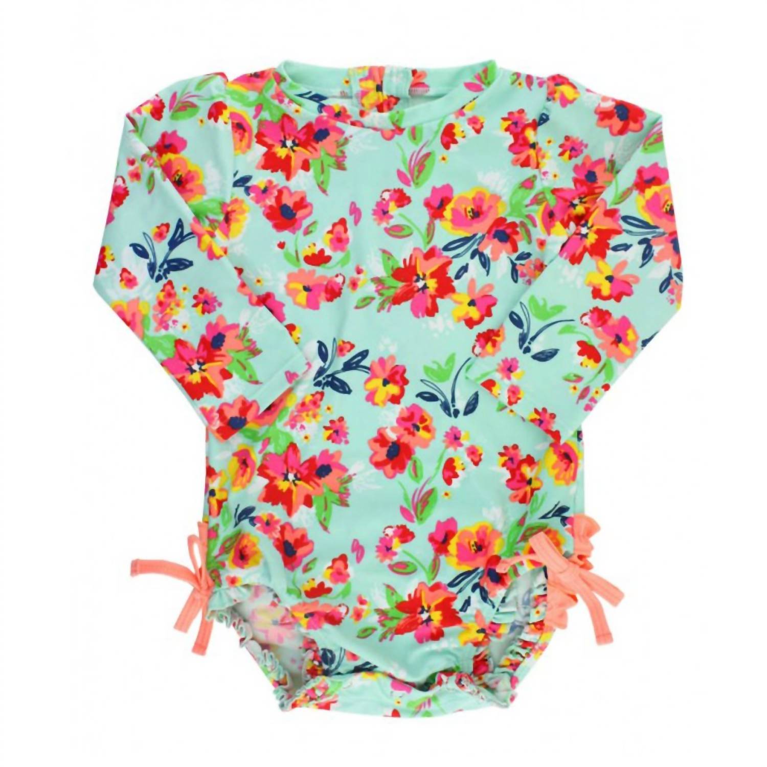 Rufflebutts - Girls' Painted Flowers Ruffled Rash Guard Swim Suit