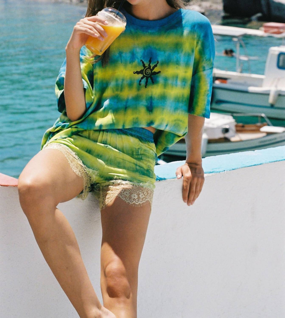 Ciao Ciao Vacation - Women's Curaçao Tie Die Lace Trim Shorts