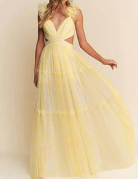 Maniju - Golden Embrace Ruffled Tulle Gown