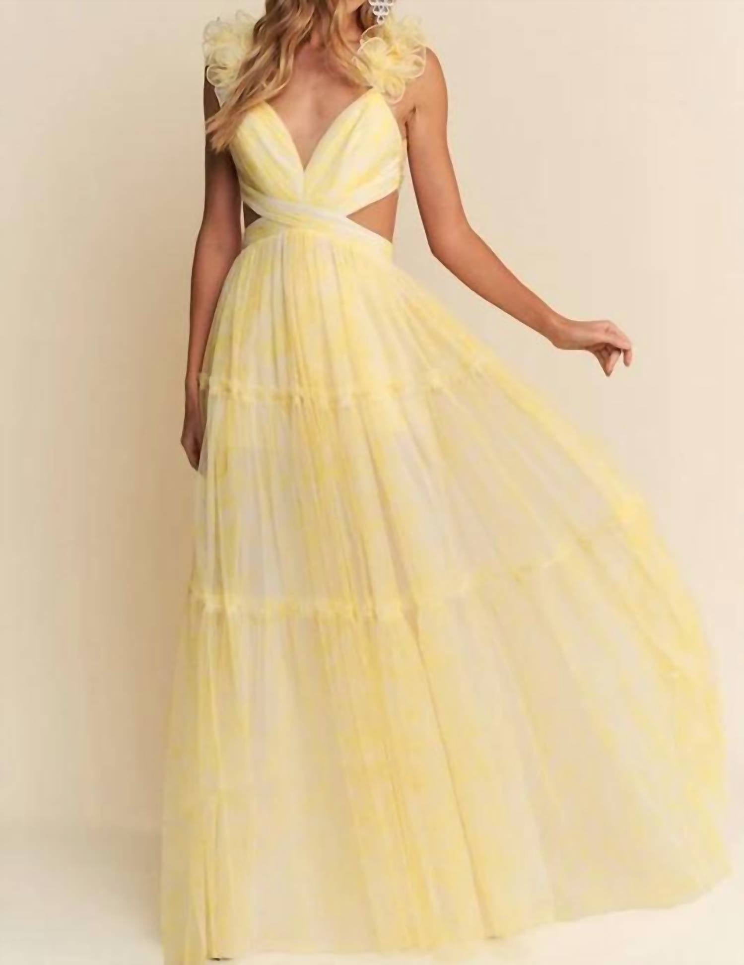 Maniju - Golden Embrace Ruffled Tulle Gown