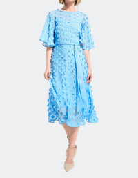 Joseph Ribkoff Signature 3D Chiffon Fit and Flare Dress with Sash in sky blue - women's dress