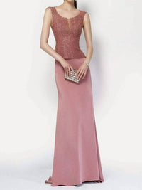 Alyce Paris - Scoop Neck Jeweled Lace Crepe Gown