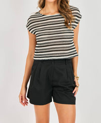 Sadie & Sage Moonlit Path Top in black stripe - women's blouse