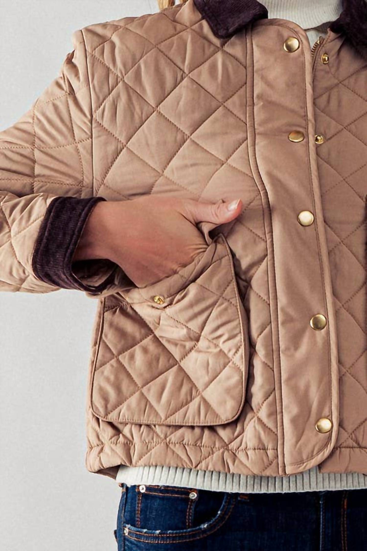 Love Tree - Barn Quilted Padded Jacket with Corduroy Trim