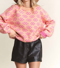 ADORA Floral Cutesy Cozy Knit Pullover Sweater in orange - women's sweater - view 4
