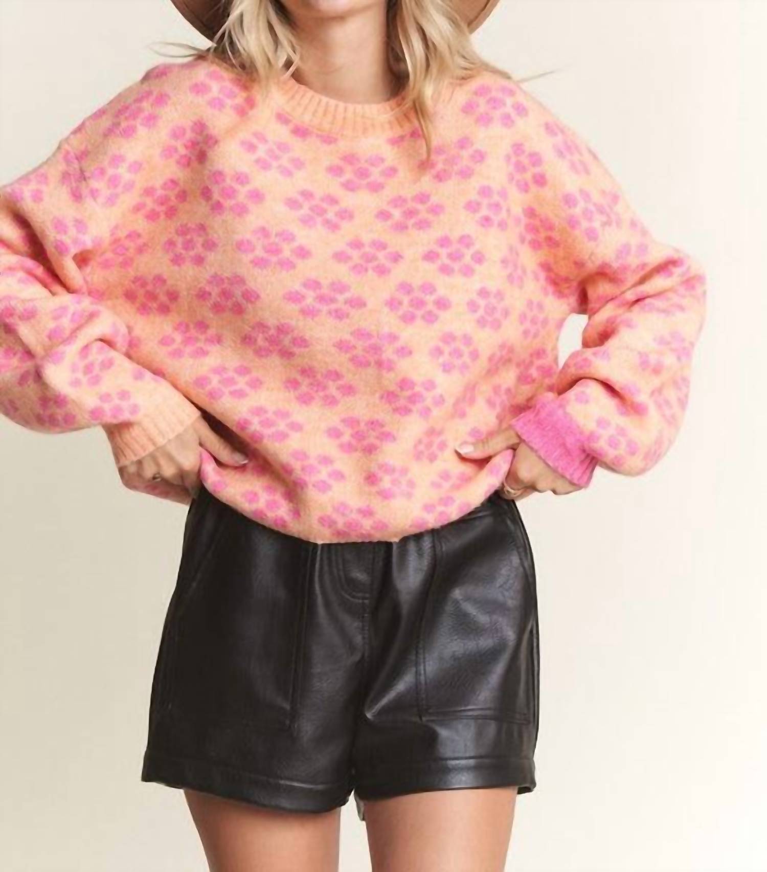 ADORA Floral Cutesy Cozy Knit Pullover Sweater in orange - women's sweater - view 4