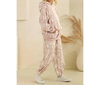 Veveret Printed Fleece Hoodie in pink camo - women's top - alternate view