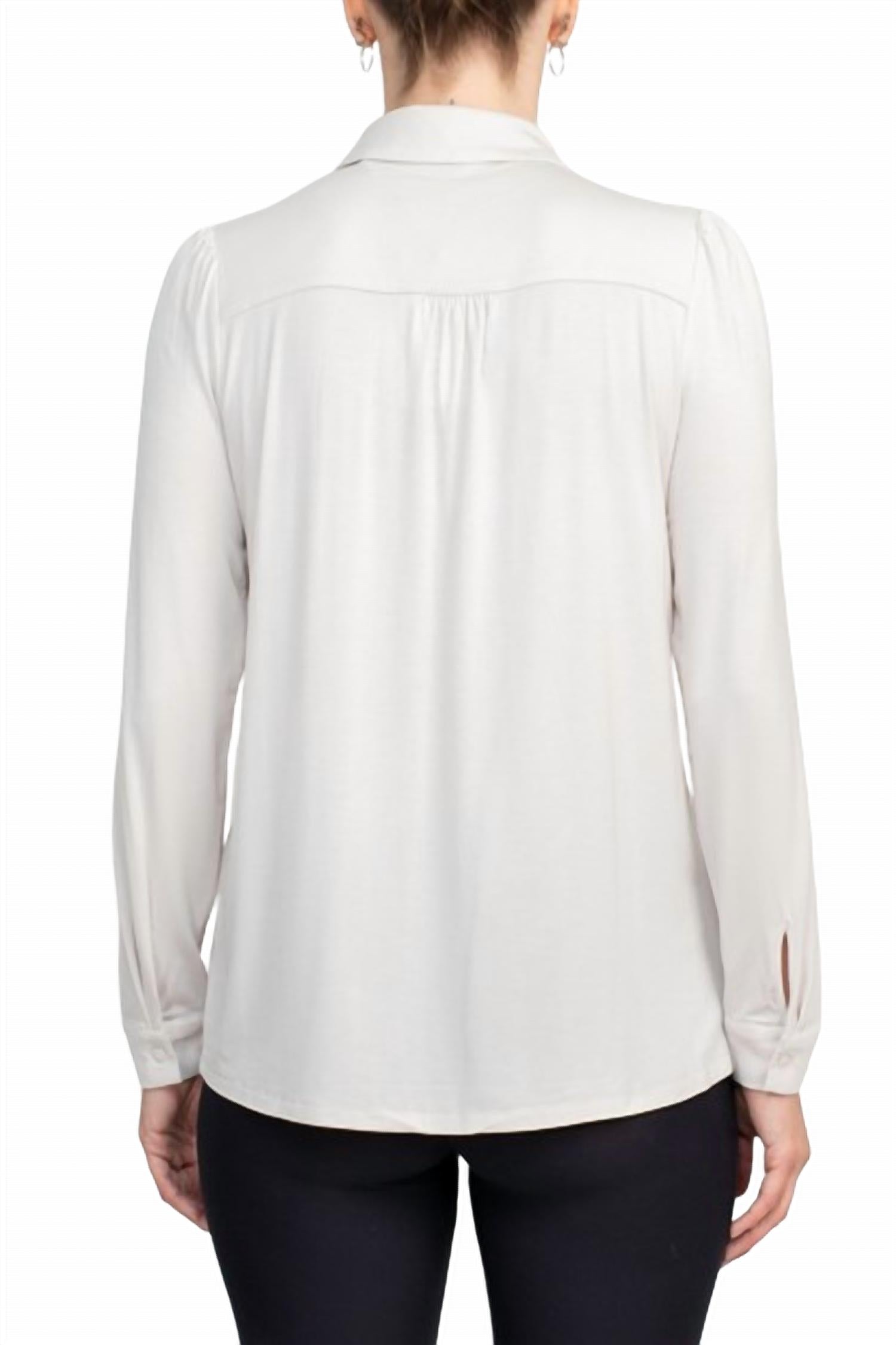 T Tahari - Collar Neck Cuff Button Detail Blouse