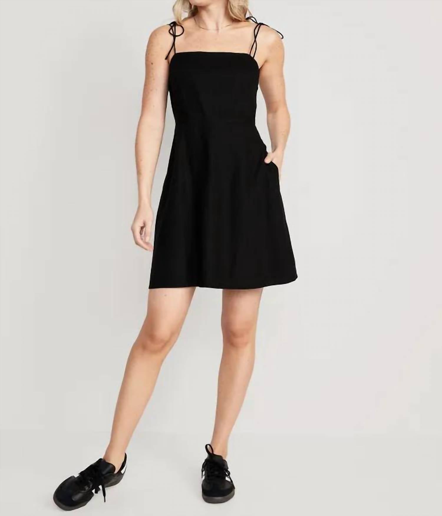 Aureum - Bow Trim Denim Mini Dress