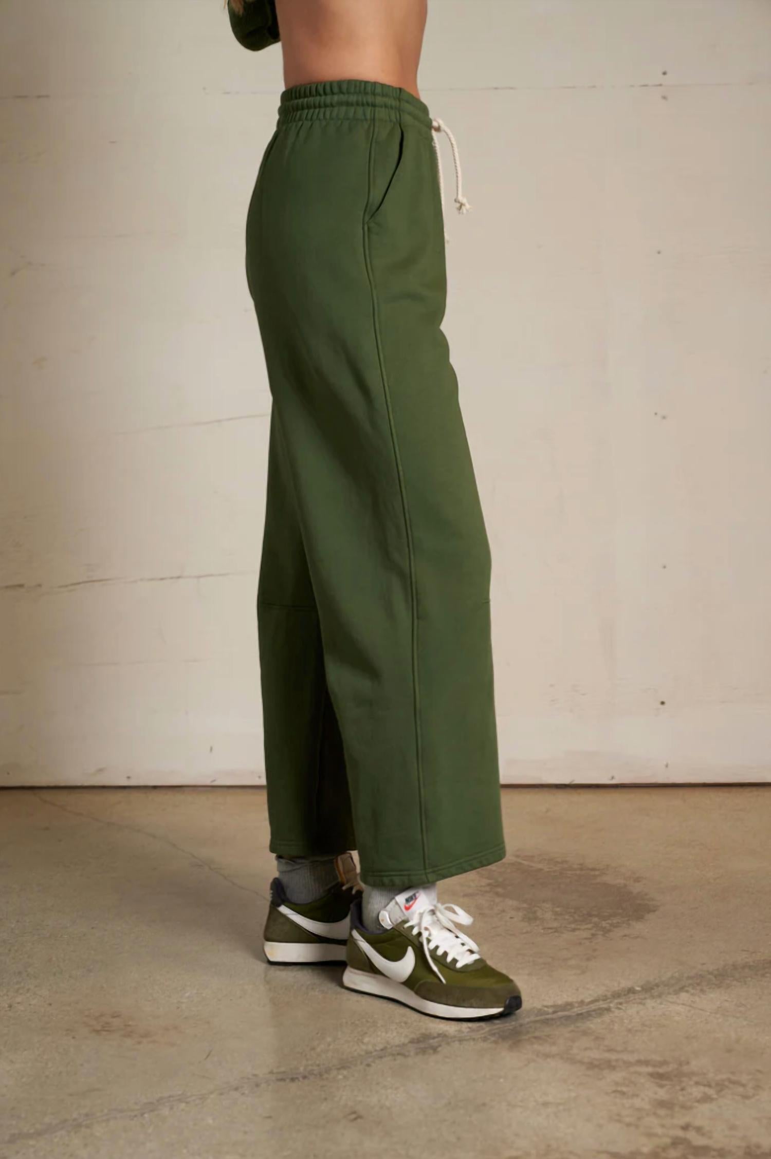 perfectwhitetee Fallon Structured Fleece Barrel Pants in fern green - women's pants - alternate view