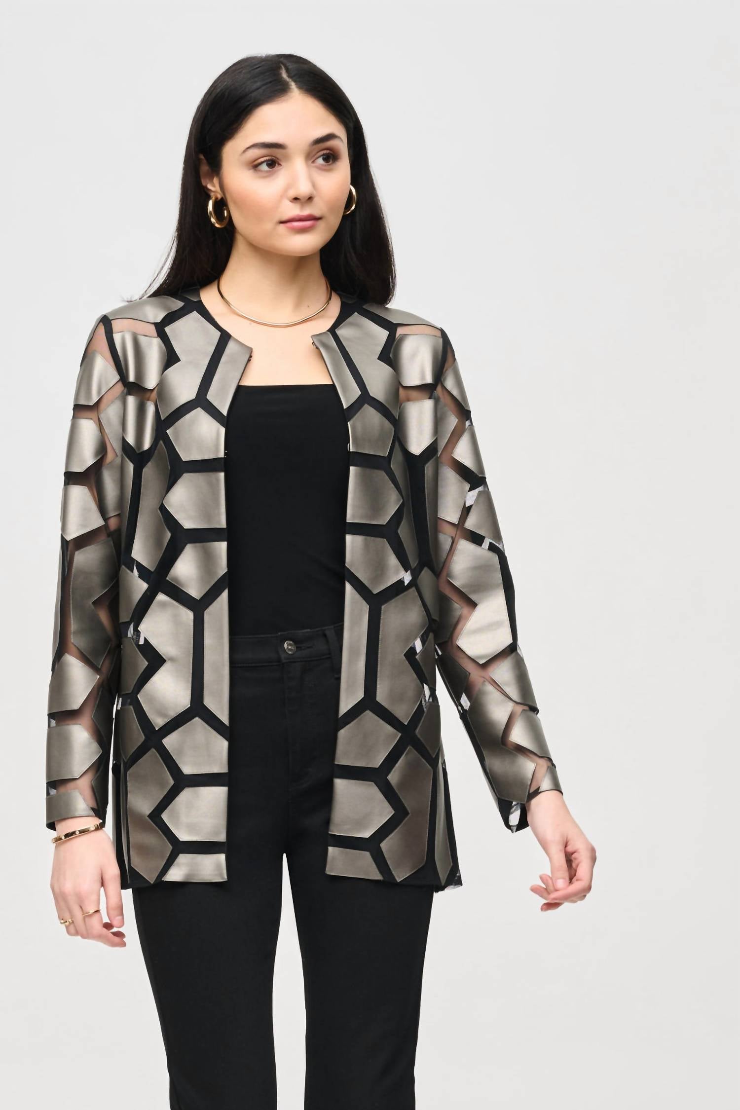 Joseph Ribkoff - Mesh Faux Leather Jacket