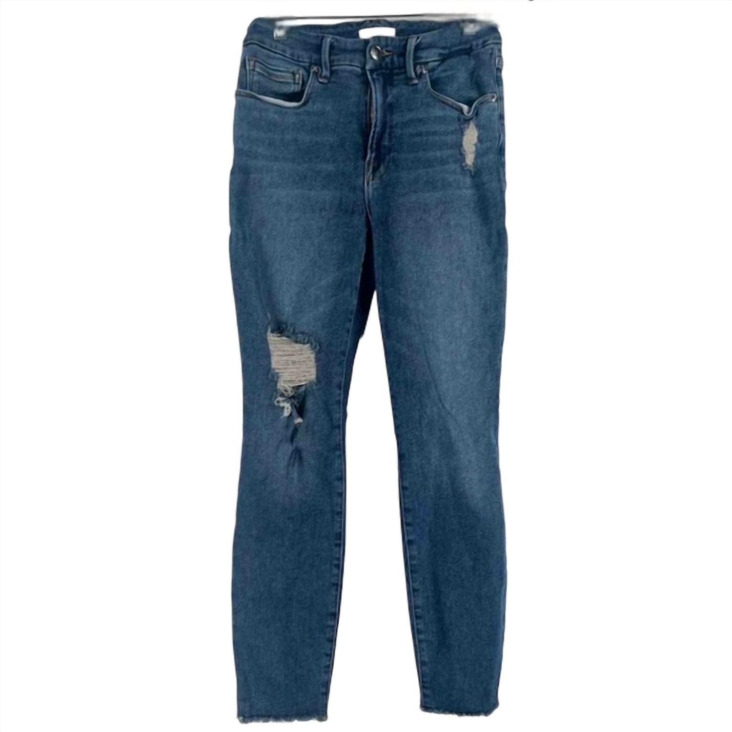 Good American - Women's Skinny Distressed Mid Rise Jeans