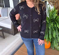 Sew In Love - Bow Rhinestone Button Sweater