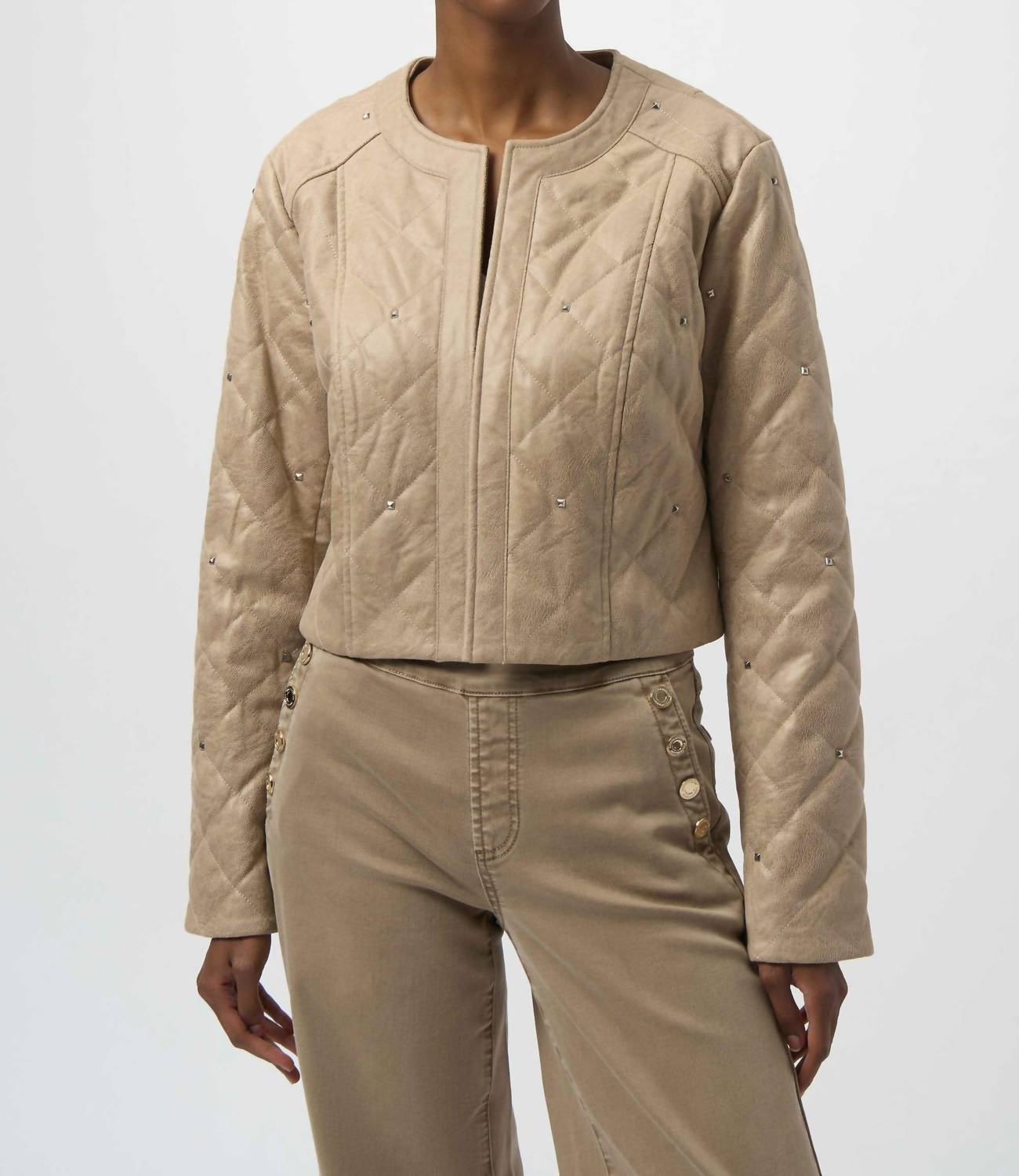 Joseph Ribkoff - Foiled Faux Suede Diamond Quilt Studded Jacket