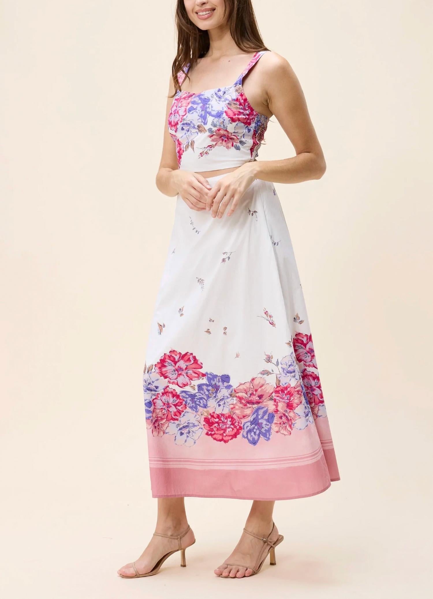 Cleobella Shea Midi Ankle Skirt In Camellia Print in camellia print in camellia print - women's skirt - detail view