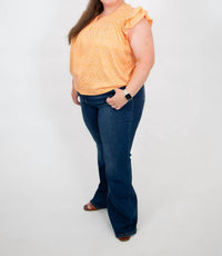 Bibi - Curvy Floral Damask Ruffle Sleeve Top