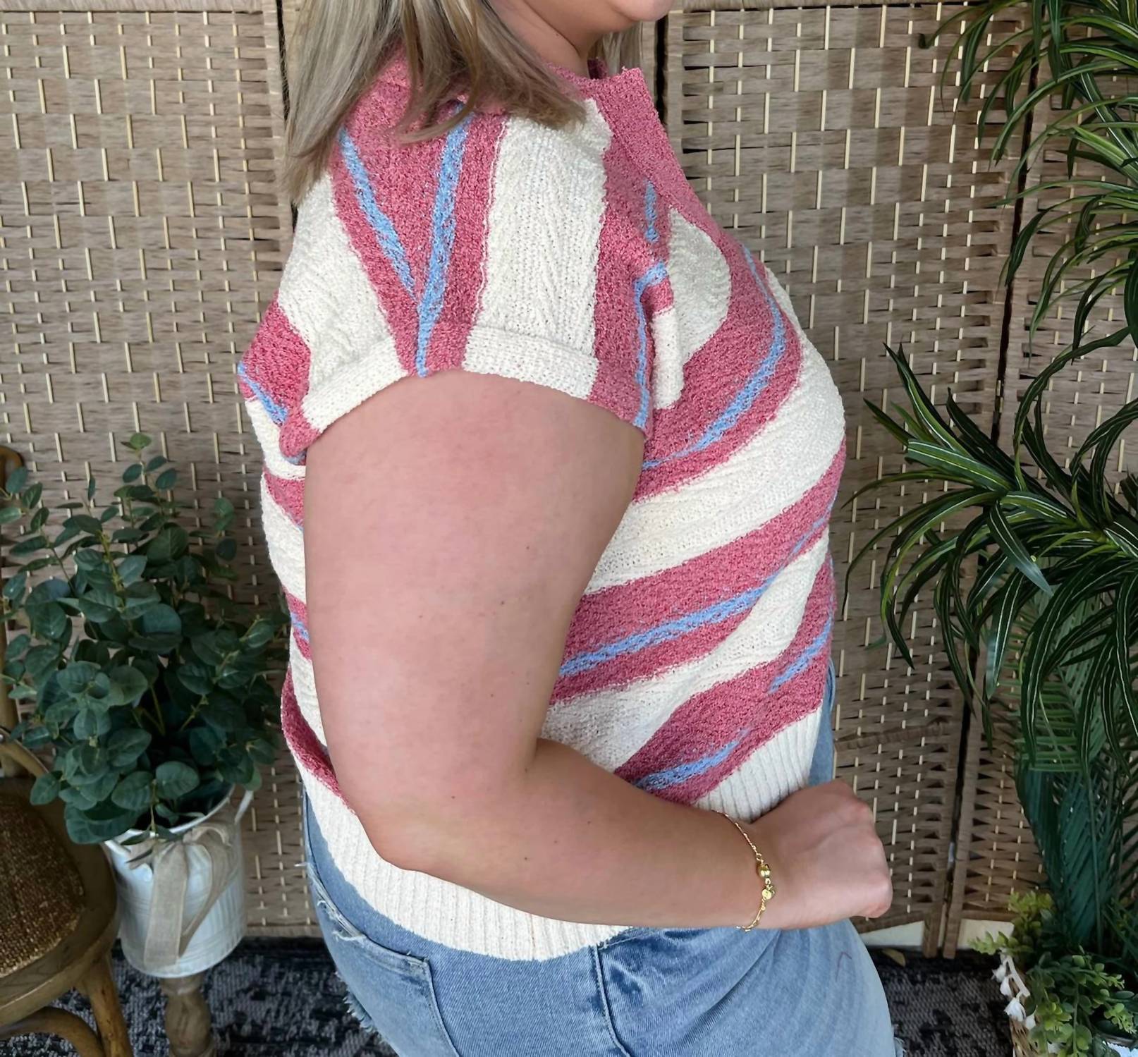 Peach Love - Island Vibes Striped Sweater Top