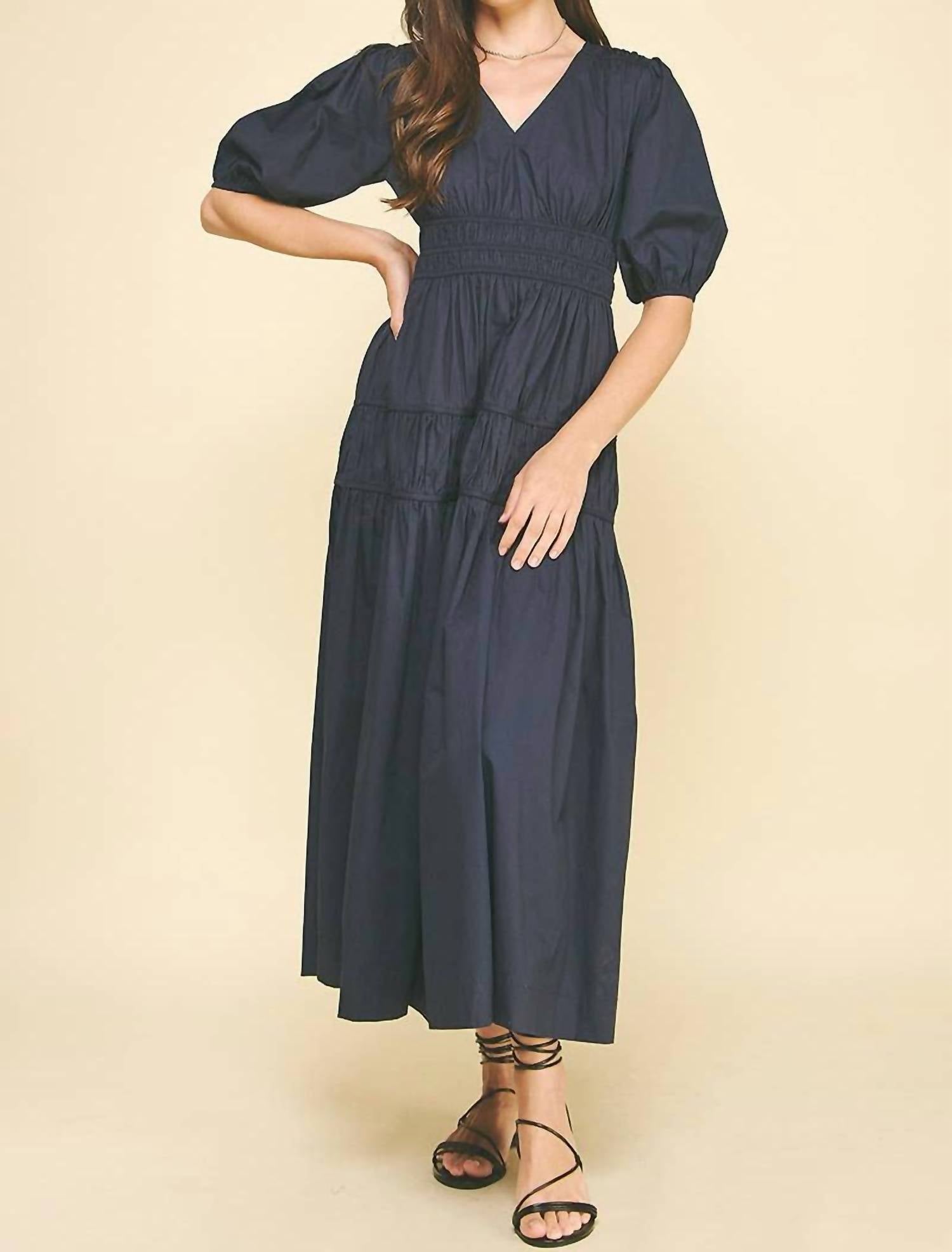 PINCH Smocking Detail Maxi Dress in ink - women's dress - alternate view