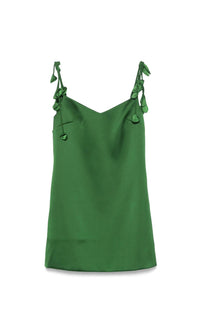 Self-Portrait - Green Satin Flower Mini Dress