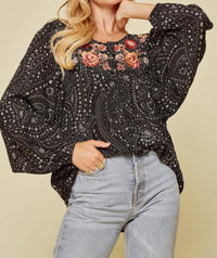 Andree By Unit - Abstract Floral Embroidered Blouse