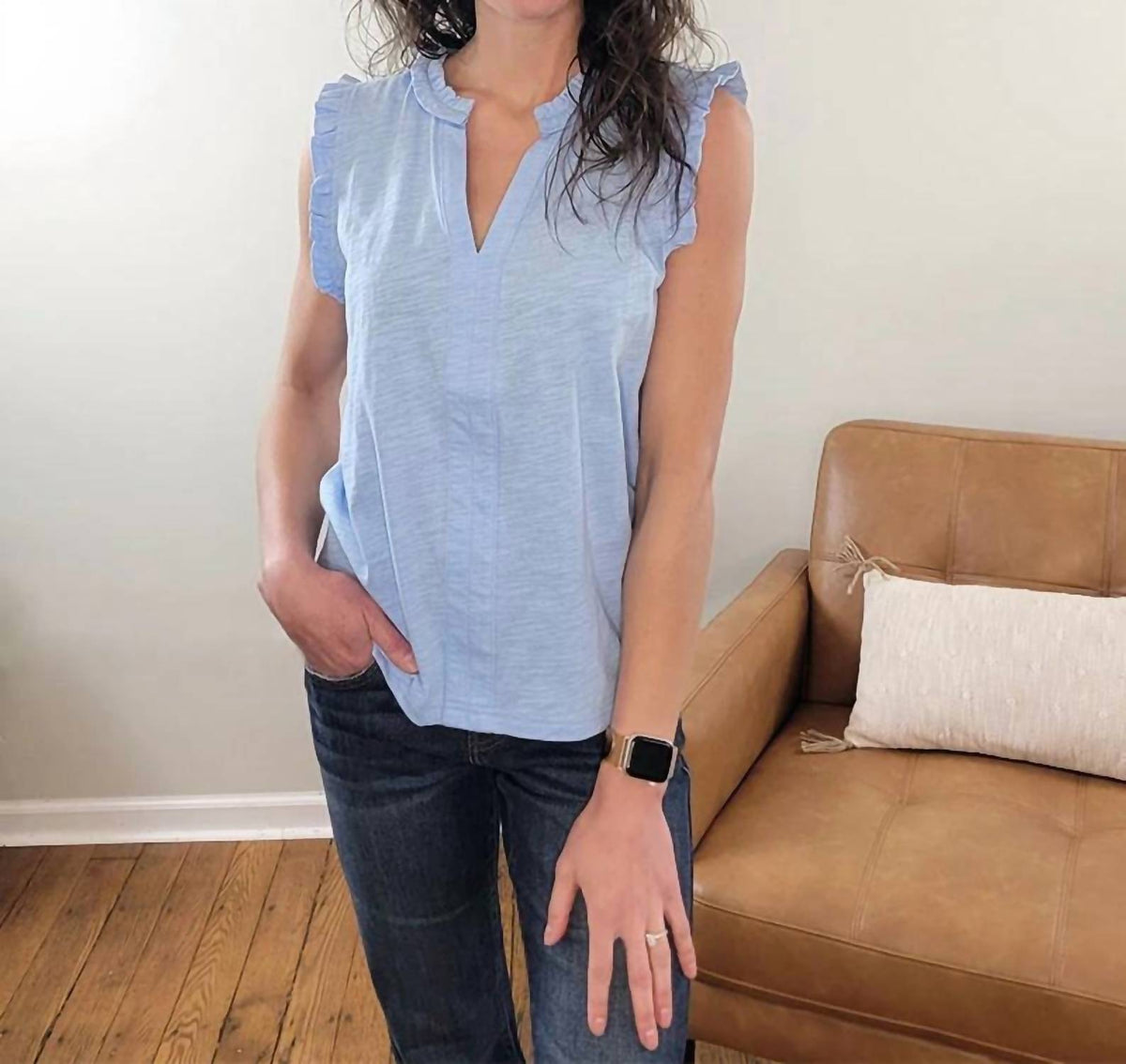 Staccato - Illa V-Neck Sleeveless Top with Ruffle Details