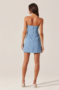 ASTR Mazzei Strapless Denim Dress in light blue - women's dress - detail view