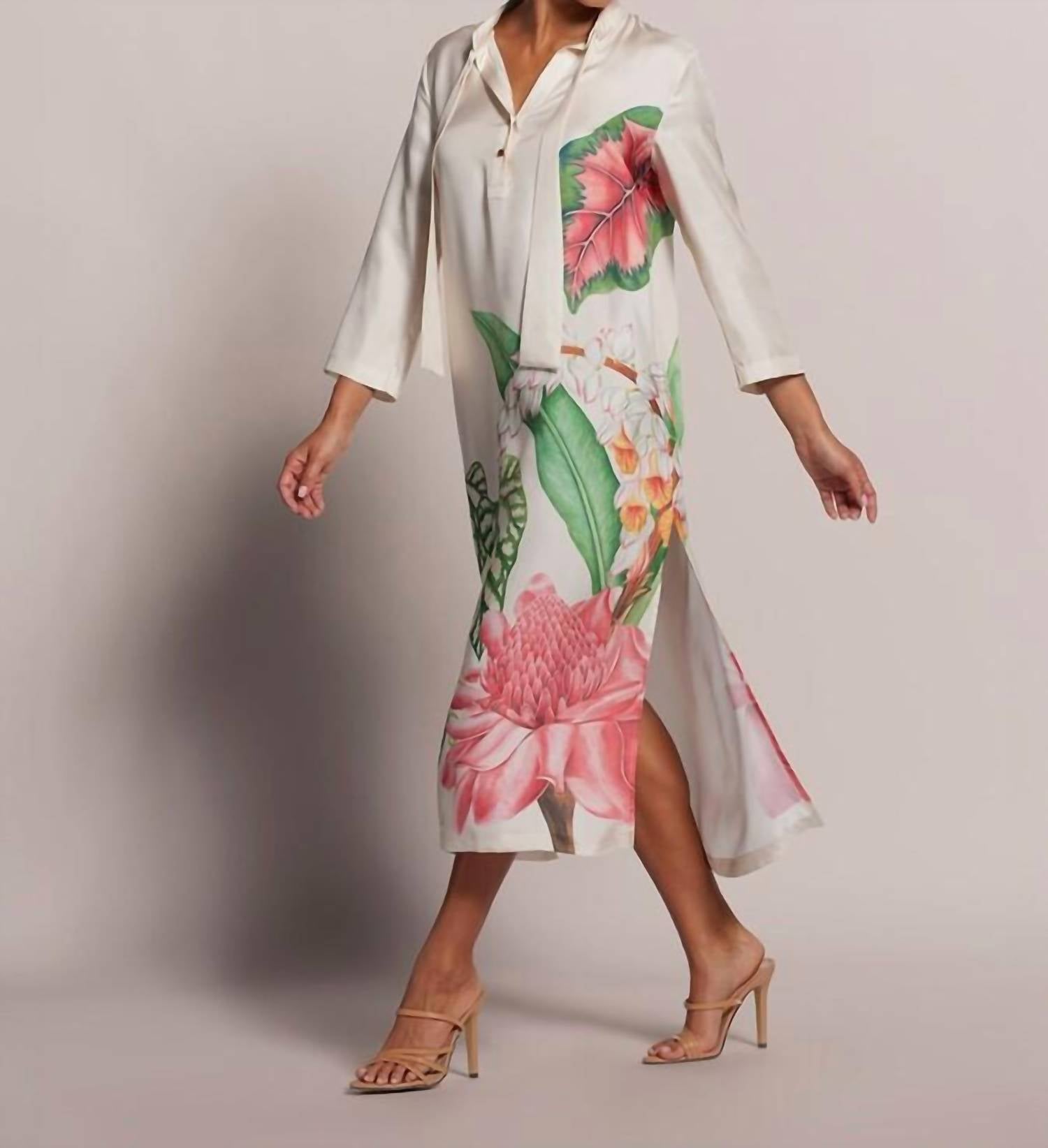 TORI RICHARD Tori's Garden Nicolette Caftan Dress in shell - women's dress - detail view