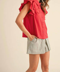 Merci - Embroidered Cut Out Button Down Top