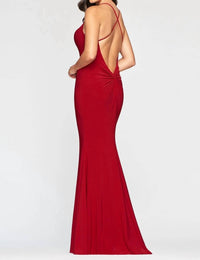 FAVIANA Jersey V-Neck Empire Dress in ruby - women's dress - detail view