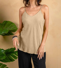 PAPARAZZI Linen Blend Solid Cami Tank Top in khaki - women's tank top