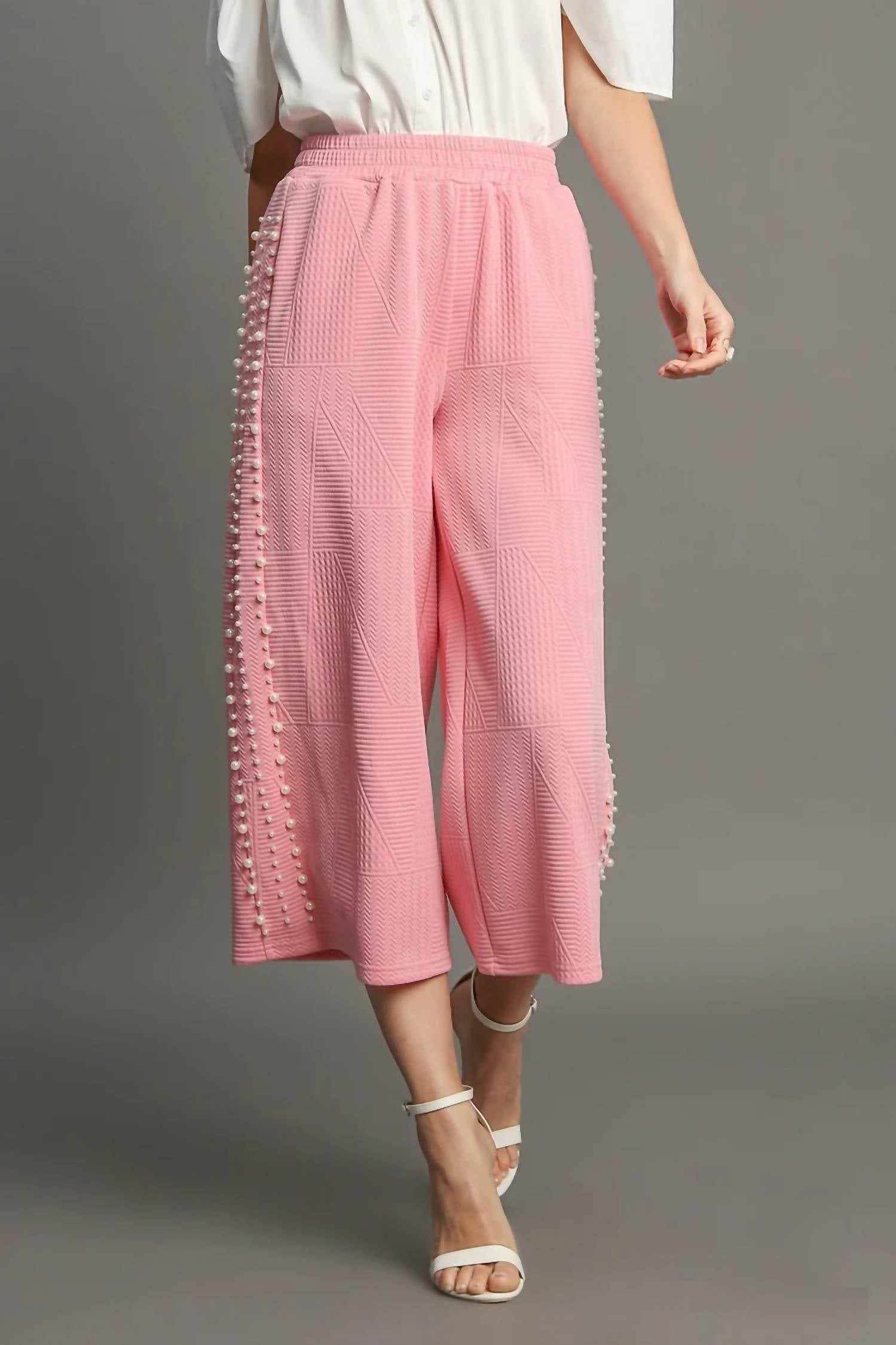 Umgee - Olivia Pearl Side Seam Detail Knit Jacquard Pants