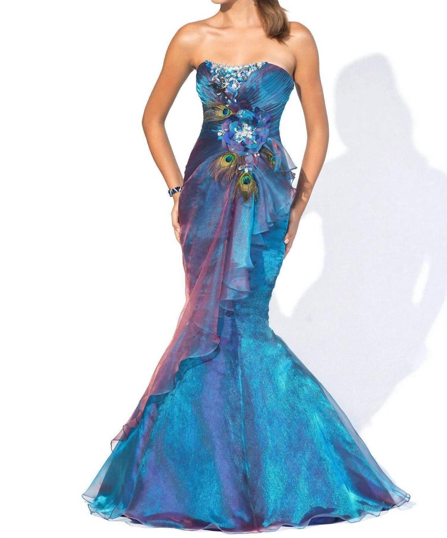 Blush Prom - Iridescent Mermaid Dress With Feathers And Stones