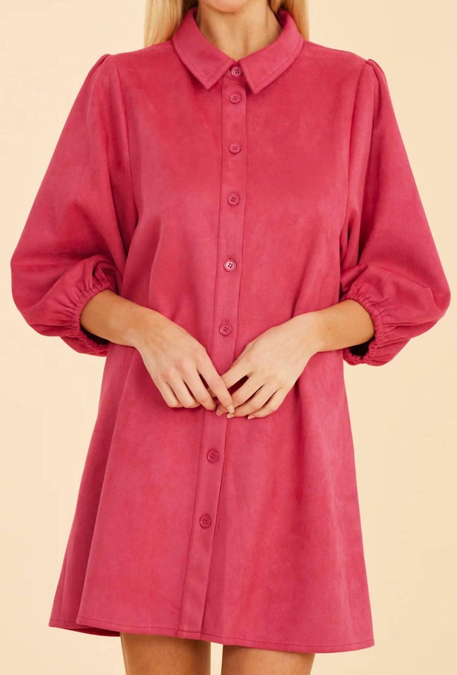 DOLCE CABO Faux Suede Puff Sleeve Mini Dress in dark pink - women's dress