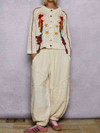 Pol - Long Sleeve Floral Frayed Edge Cardigan Top