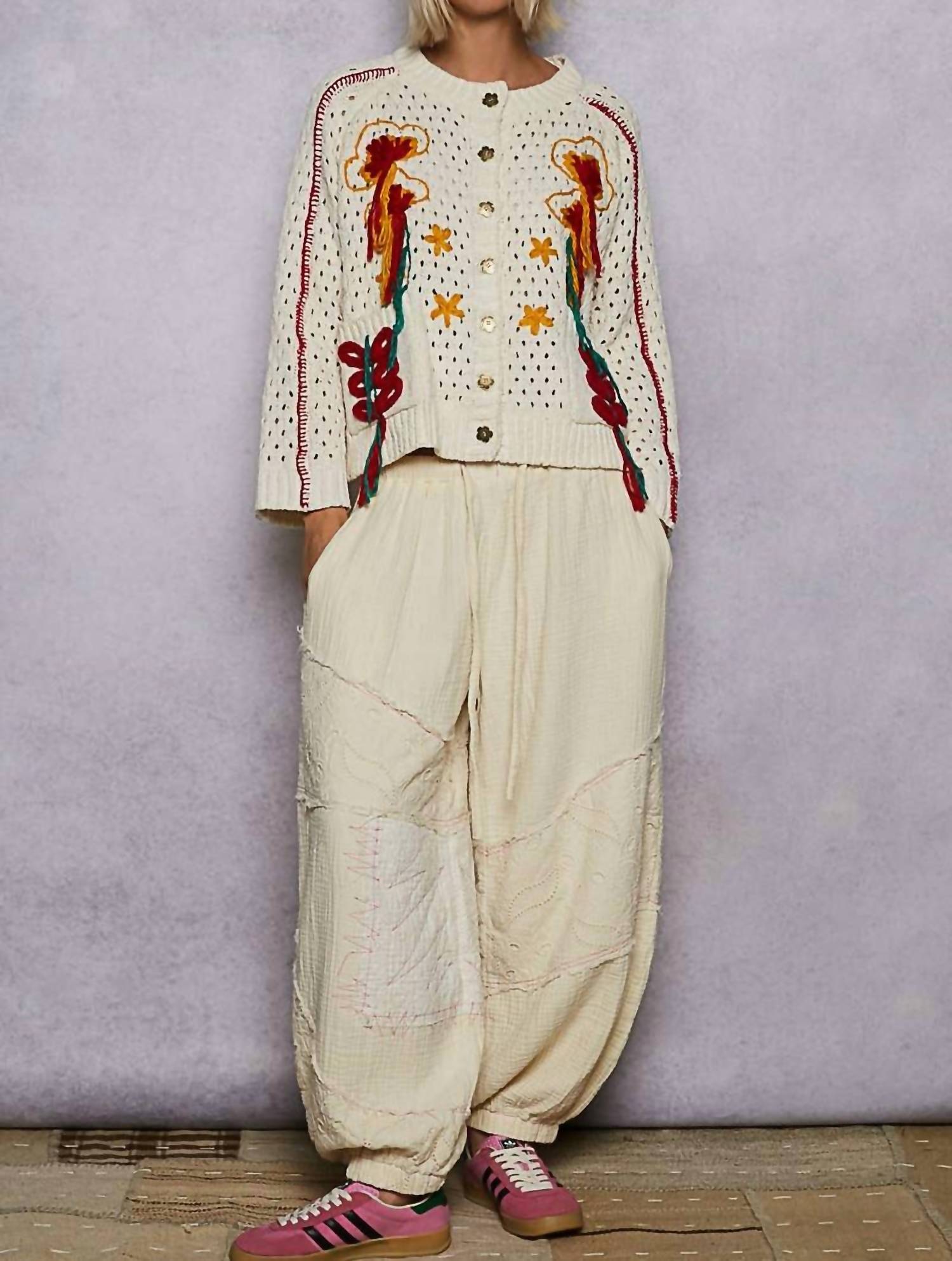 Pol - Long Sleeve Floral Frayed Edge Cardigan Top