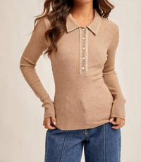 Hem & Thread - Stitch Collar Button Down Rib Top