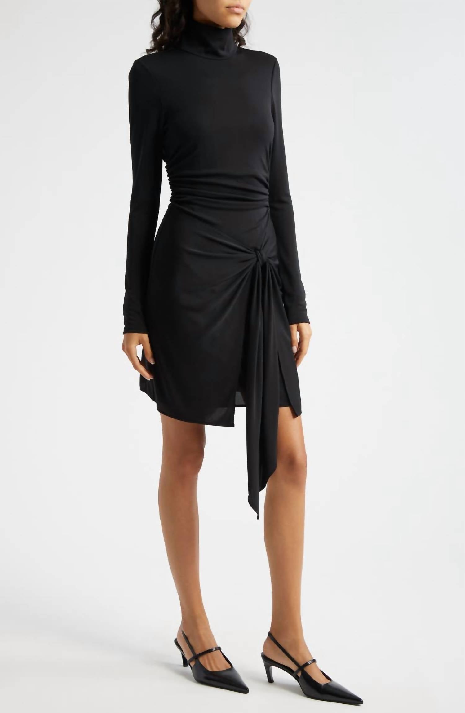 Veronica M - Stretch Turtleneck Faux Wrap Dress
