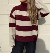 Olivaceous - Aviana Striped Turtleneck Sweater