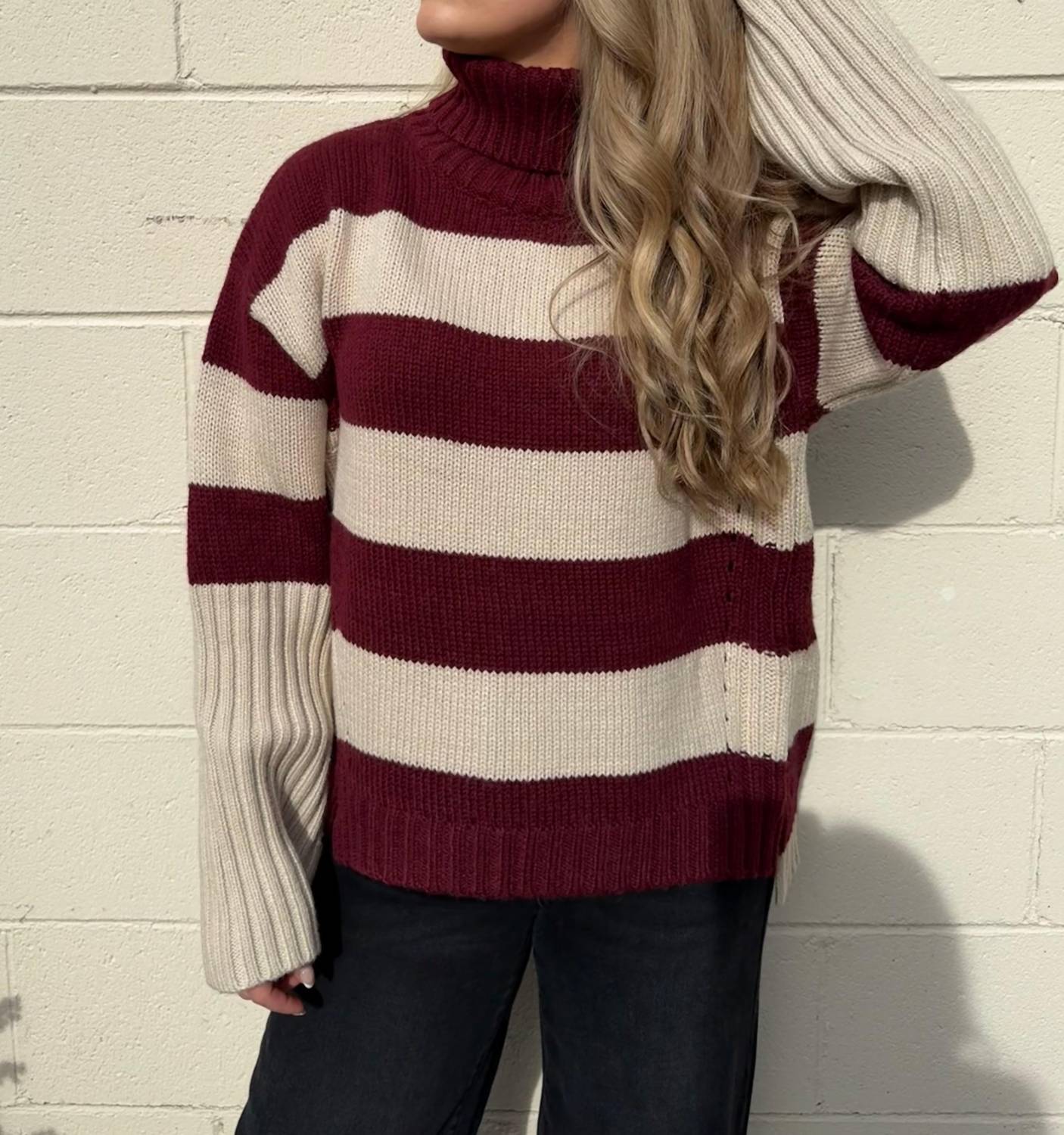 Olivaceous - Aviana Striped Turtleneck Sweater