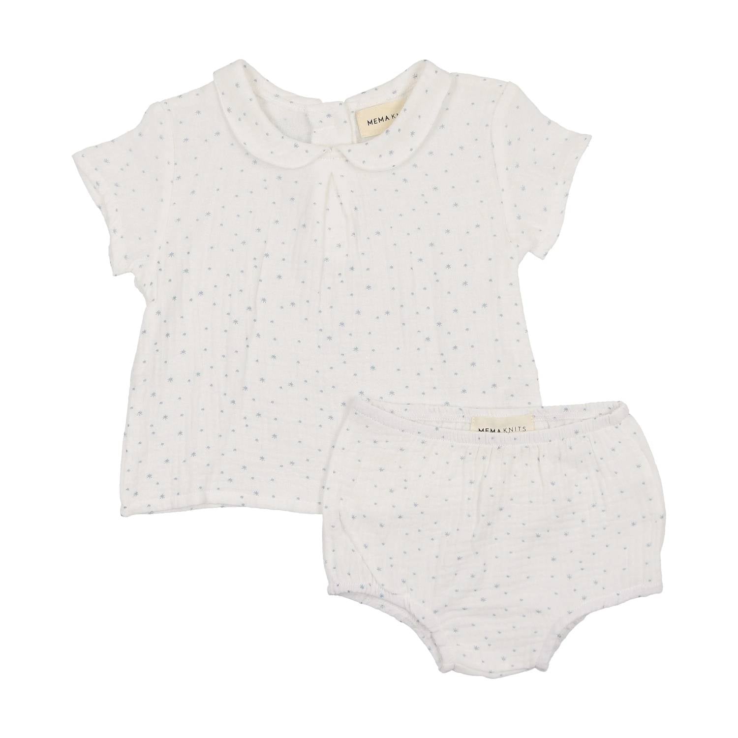 Mema Knits - Girls Gauze Peter Pan Collared Shirt and Bloomers