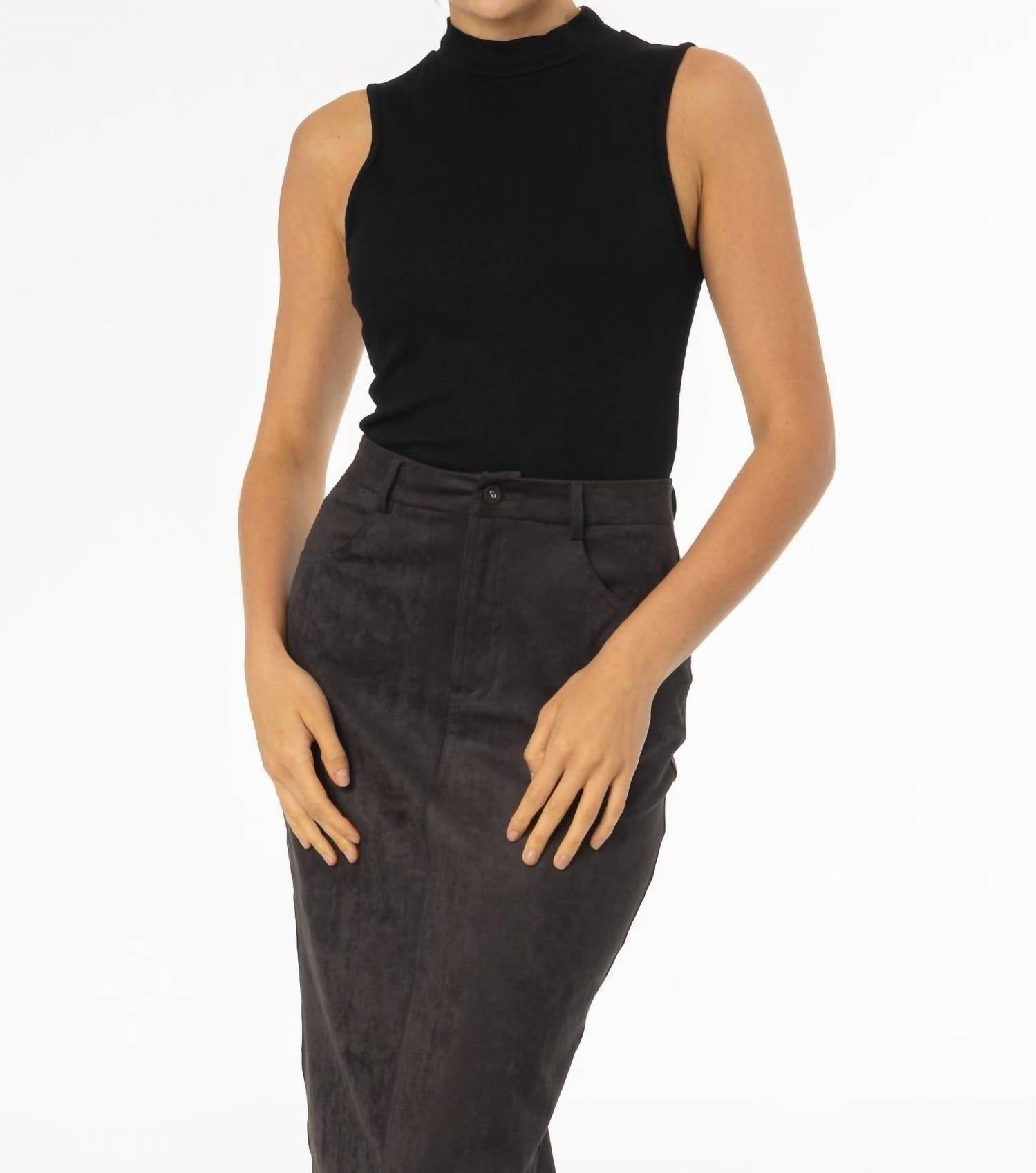 SAGE THE LABEL Sleeveless mock neck Top in black - women's tank top