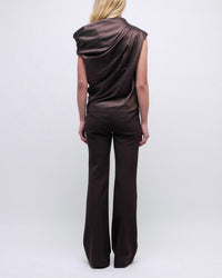 SIMKHAI Vivia Draped Top in chocolate - women's blouse - alternate view