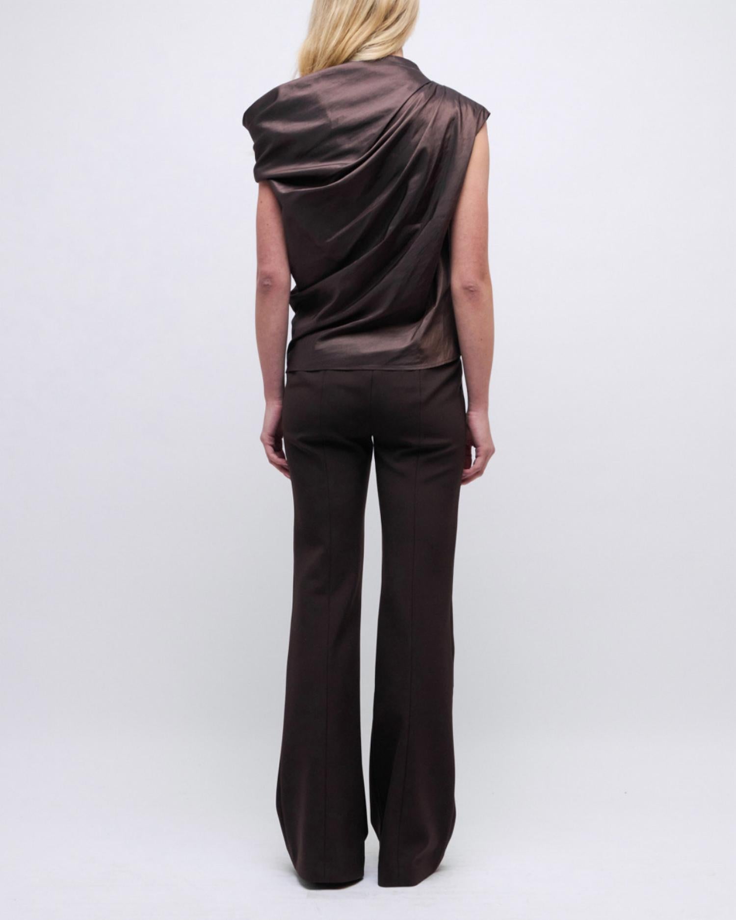 SIMKHAI Vivia Draped Top in chocolate - women's blouse - alternate view